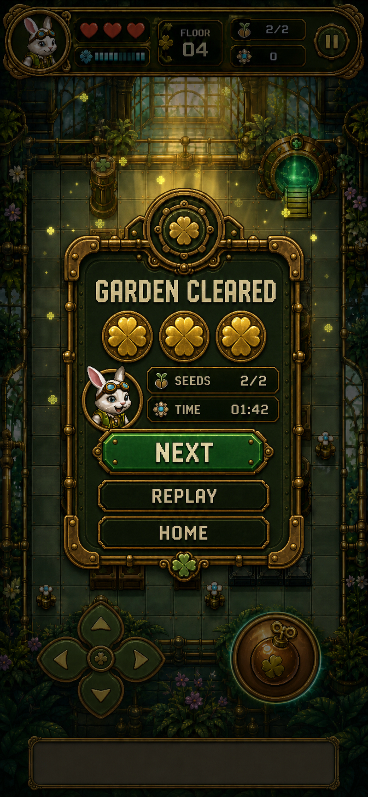 Carrot Fuse victory panel over the clockwork garden.